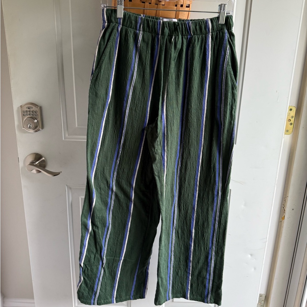 Urban Outfitters Olive Green Striped Wide-Leg Trousers